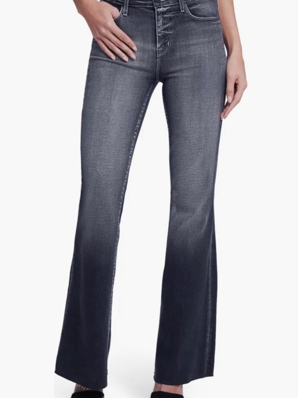 L'AGENCE Raw Hem Gray High-Rise Flare Jeans